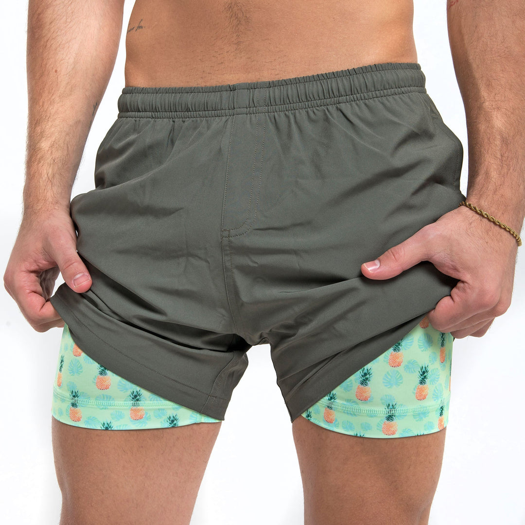 Performance Gym Short + Compression Liner - Green by Bermies Swimwear