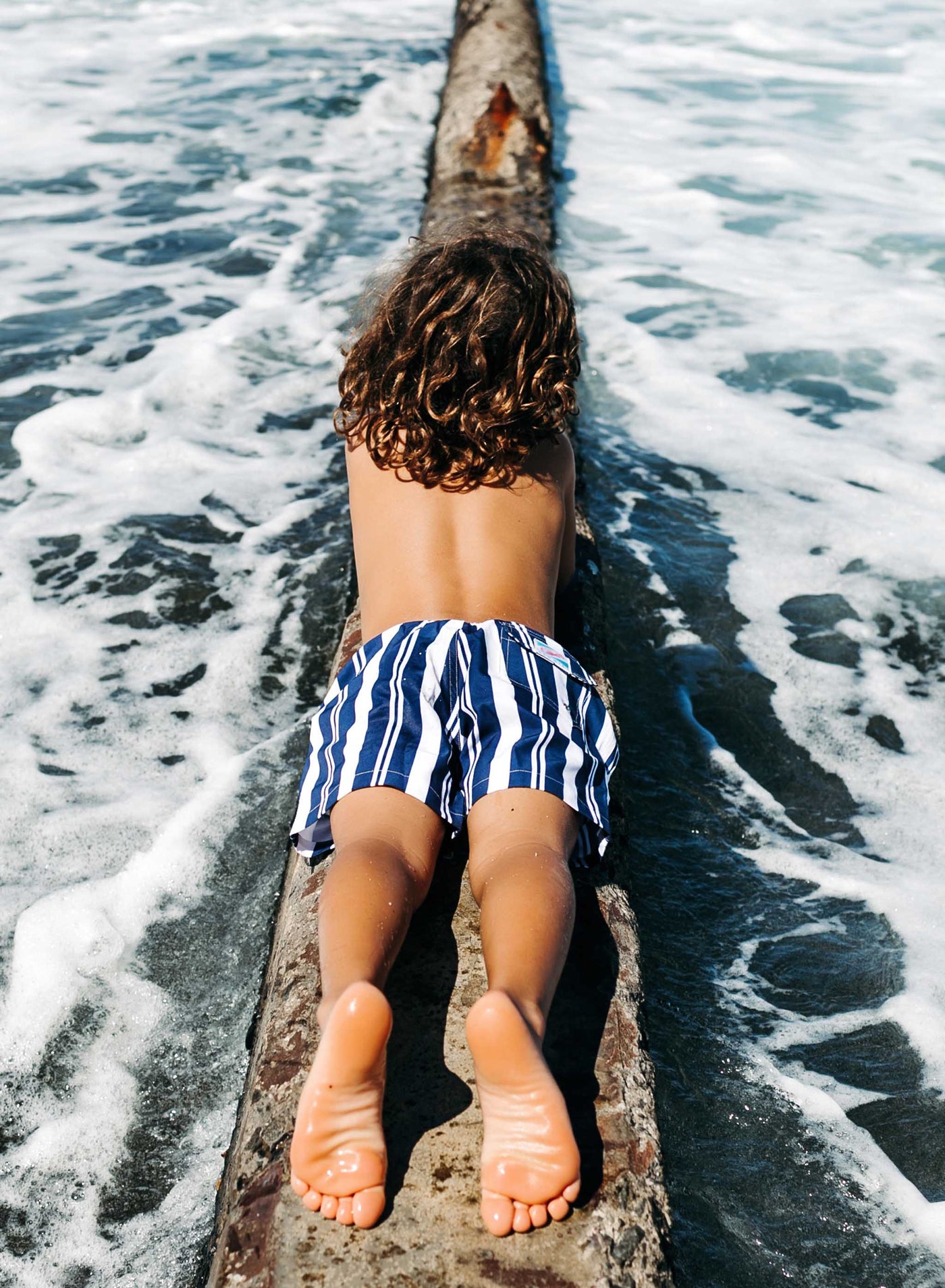 Navy Stripes - Kids Swim Trunks by Bermies Swimwear