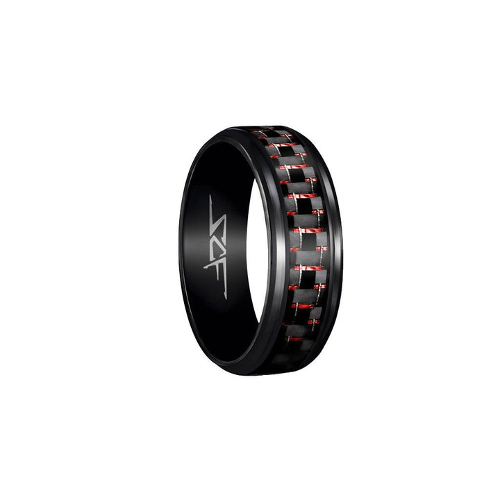 ●SLATE● Real Red Laced Carbon Fiber Ring (BLACK) by Simply Carbon Fiber